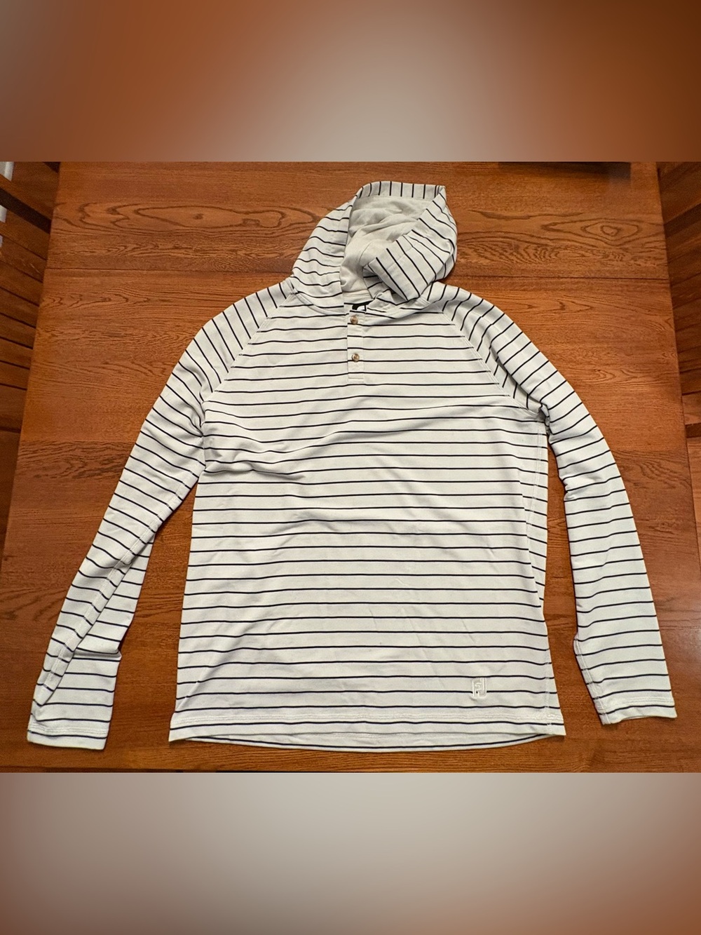 FootJoy Men's Striped Hooded Long Sleeve Shirt - White and Navy